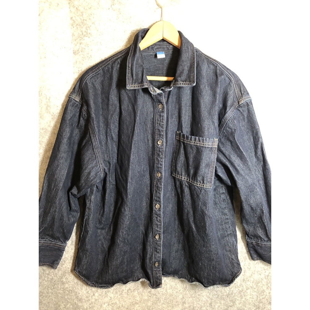 Old Navy Coat Womens Large Blue Denim Dark Wash Shirt Shacket Jacket Casual